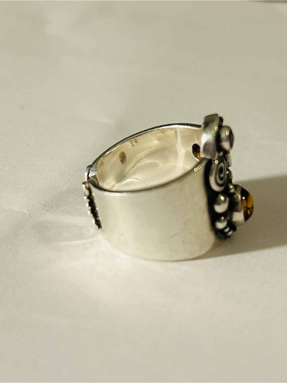 Vintage Sajen Sterling Silver Multi Stone scroll and spiral detail Ring 14 gm - Picture 8 of 9